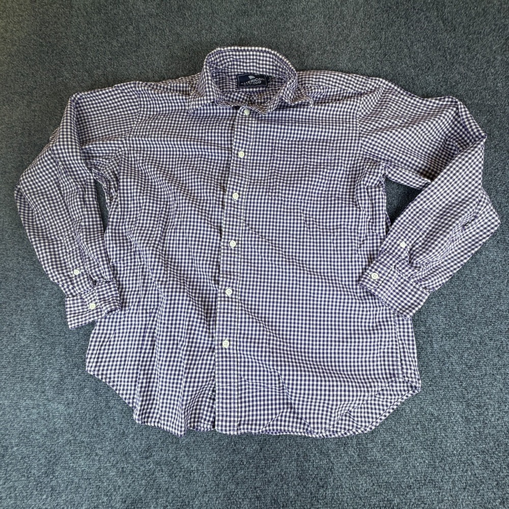 American Living Shirt Mens Large Purple White Gingham Plaid Cotton Button Down